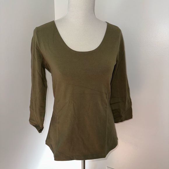 Women with Control Reversible Olive Green Scoop Neck Top 3/4 Sleeve Sz S QVC New - Picture 1 of 6